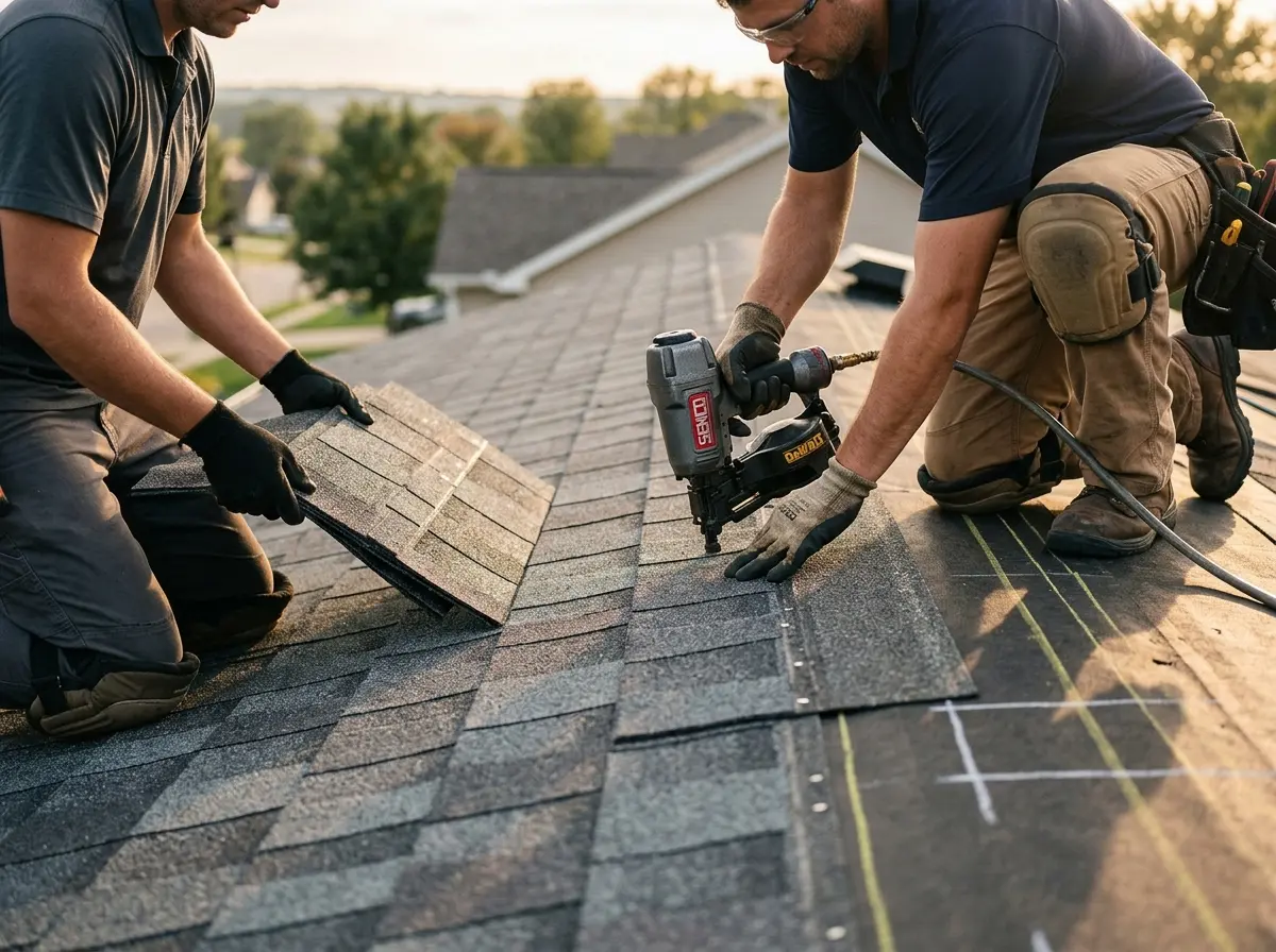 Professional roofer working on a residential roof in Newcastle
